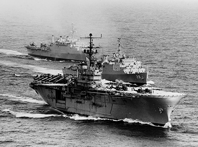 Operation Deckhouse V USS_Iwo Jima (LPH-2) USS Thomaston (LSD-28) and USS Vancouver(LPD-2) off Vietnam Jan 4 1967